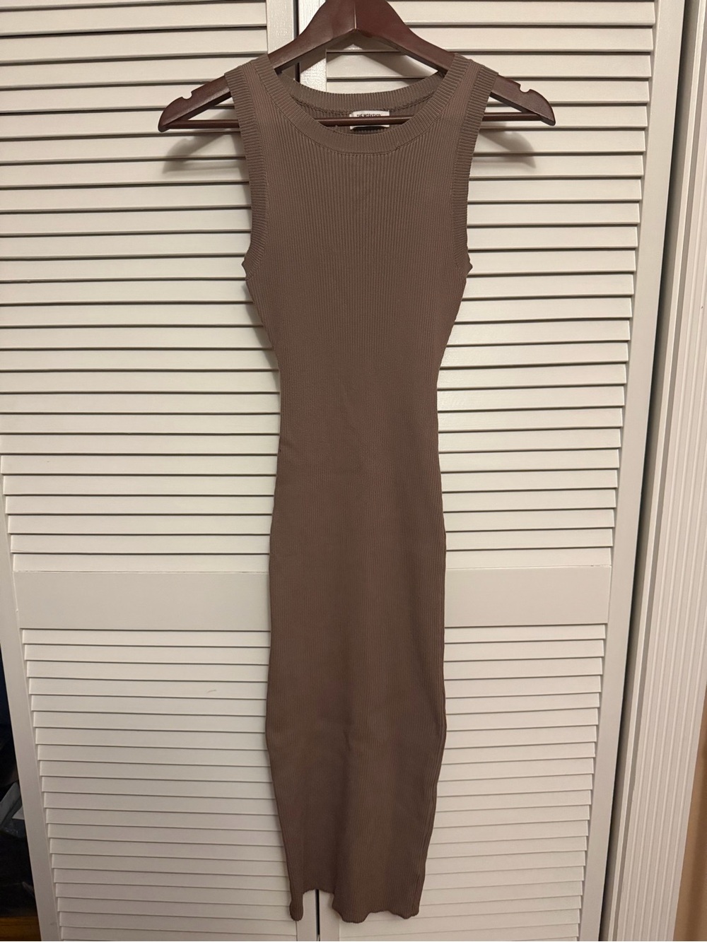 Workshop Republic Clothing Sleeveless Ribbed Maxi Dress in Taupe Brown